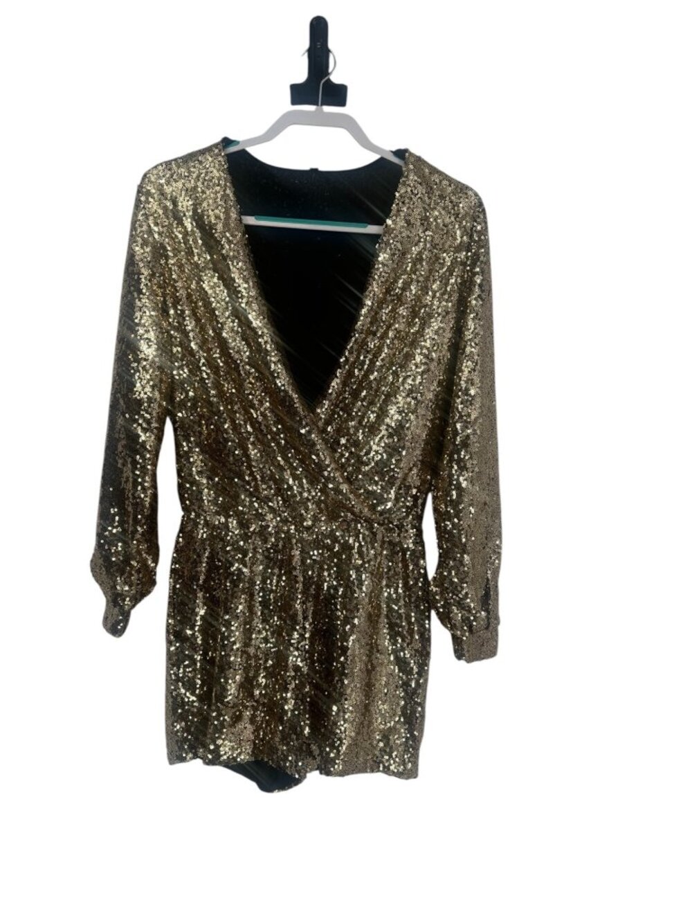 Boutique Style Women’s Gold Sequin Romper Large Long Sleeve New Years Eve Party - Picture 2 of 13